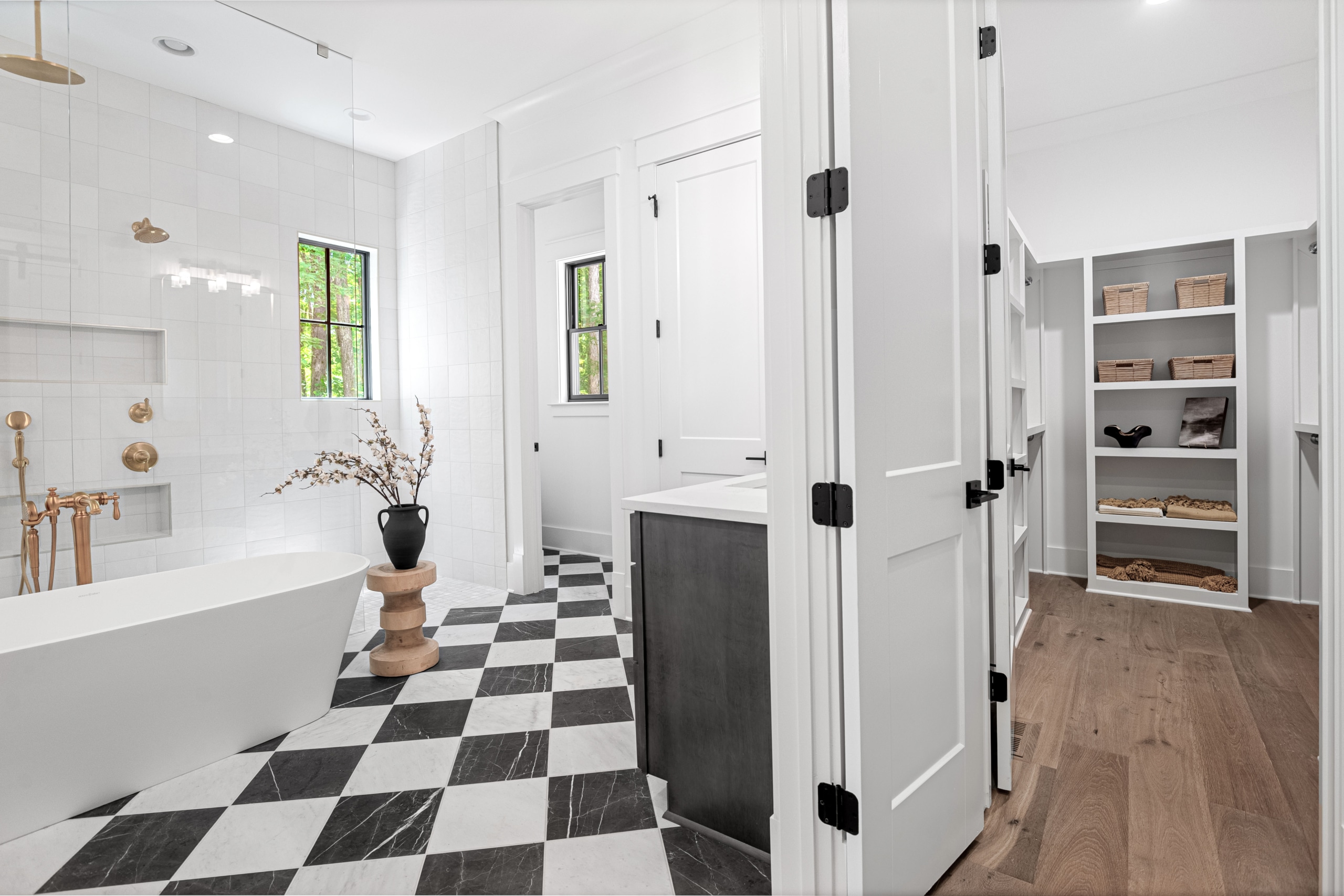 A master bathroom and closet