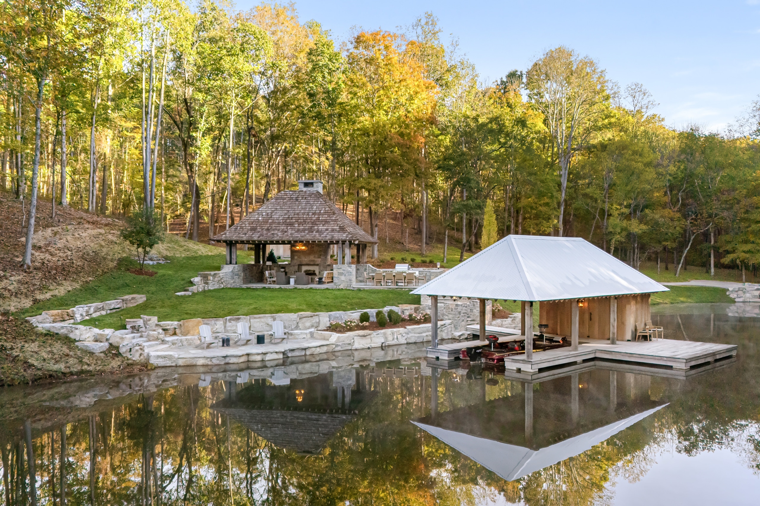 Pine lake pavilion built by Hewn Custom homes